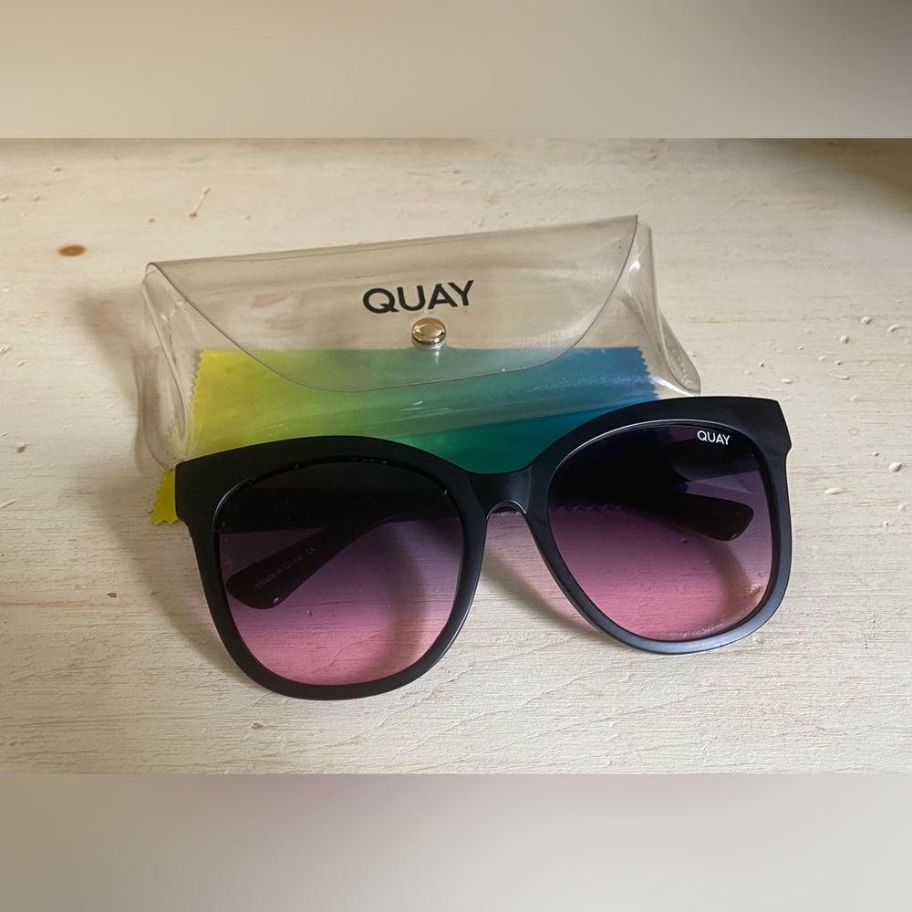 Quay Australia Black Cat-Eye Sunglasses with Purple Gradient Lenses